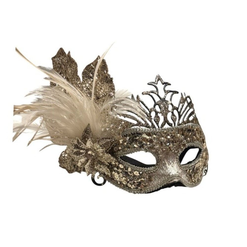 Gold Silver Masquerade Mask Sequin Feather Venetian Filigree‎ Crown Costume